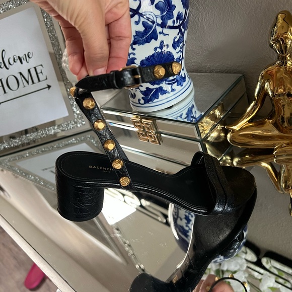 Balenciaga Leather Block Heel Studded Sandals - Picture 5 of 16